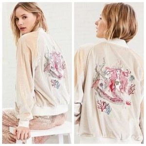 Urban Outfitters Mermaid Embroidered Velvet Bomber